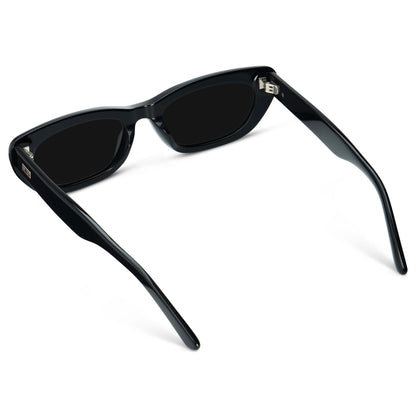 QUINN Women's Narrow Cat-Eye Sunglasses in Triple Black by WMP Eyewear