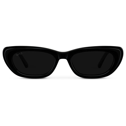 QUINN Women's Narrow Cat-Eye Sunglasses in Triple Black by WMP Eyewear