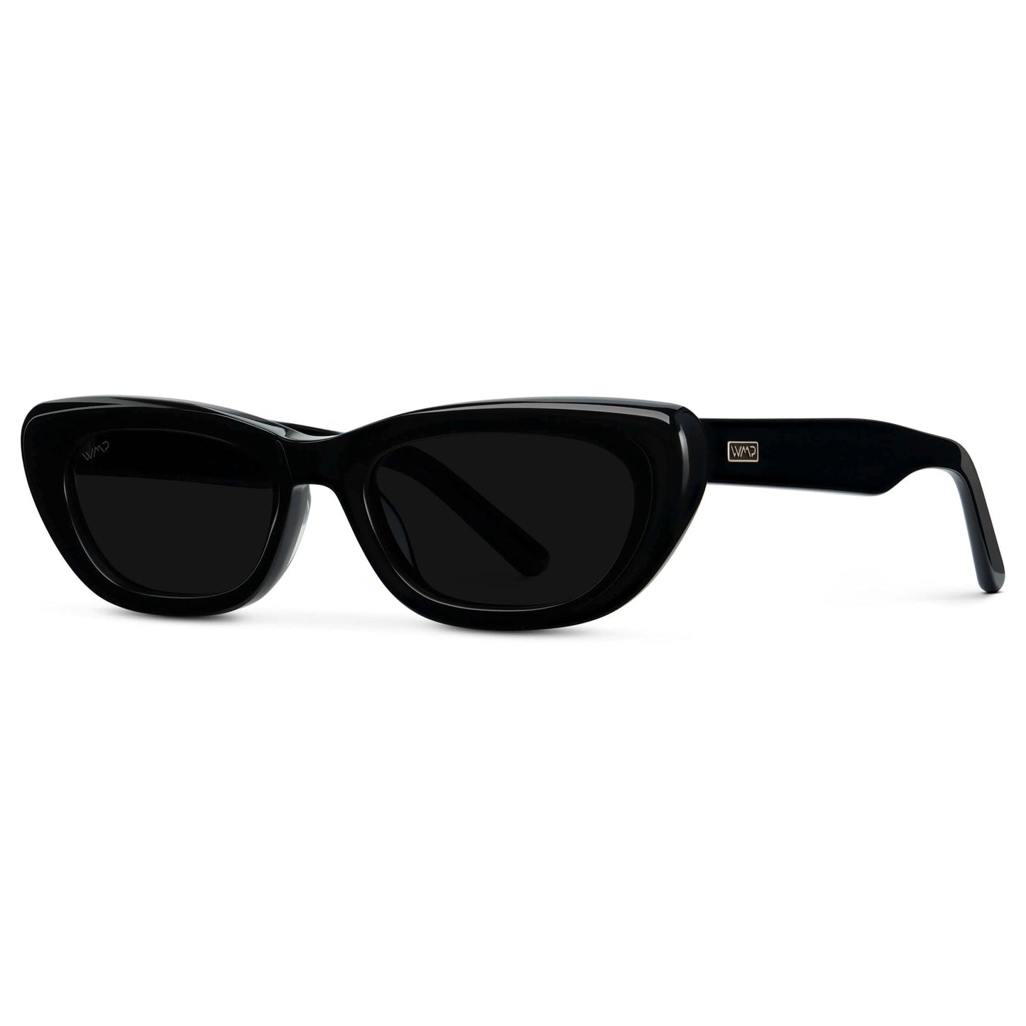 QUINN Women's Narrow Cat-Eye Sunglasses in Triple Black by WMP Eyewear