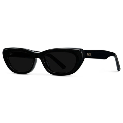 QUINN Women's Narrow Cat-Eye Sunglasses in Triple Black by WMP Eyewear