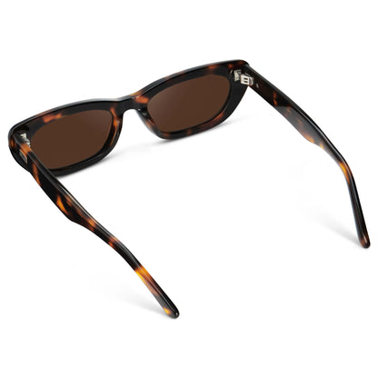 QUINN Women's Narrow Cat-Eye Sunglasses in Brown Tortoise by WMP Eyewear