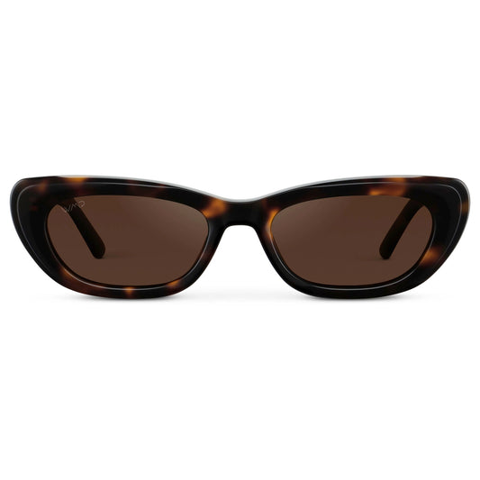 QUINN Women's Narrow Cat-Eye Sunglasses in Brown Tortoise by WMP Eyewear