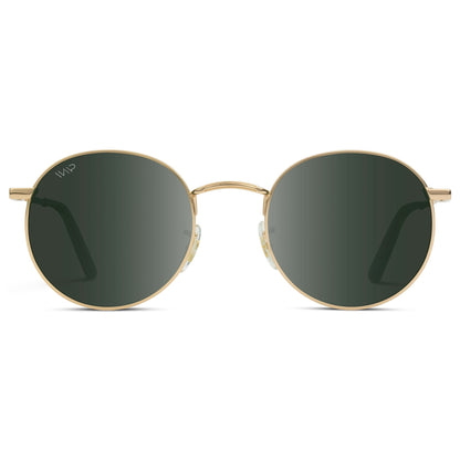 Lunettes de soleil unisexes rétro NEVADA, dorées et verres vert fumé, par WMP Eyewear UK