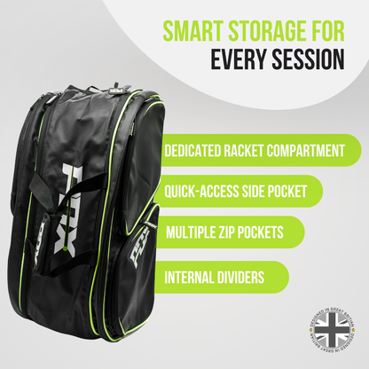 PDX Padel Racket Bag Black & Green | Holds 2-4 Rackets | Backpack Convertible | Thermal Compartment