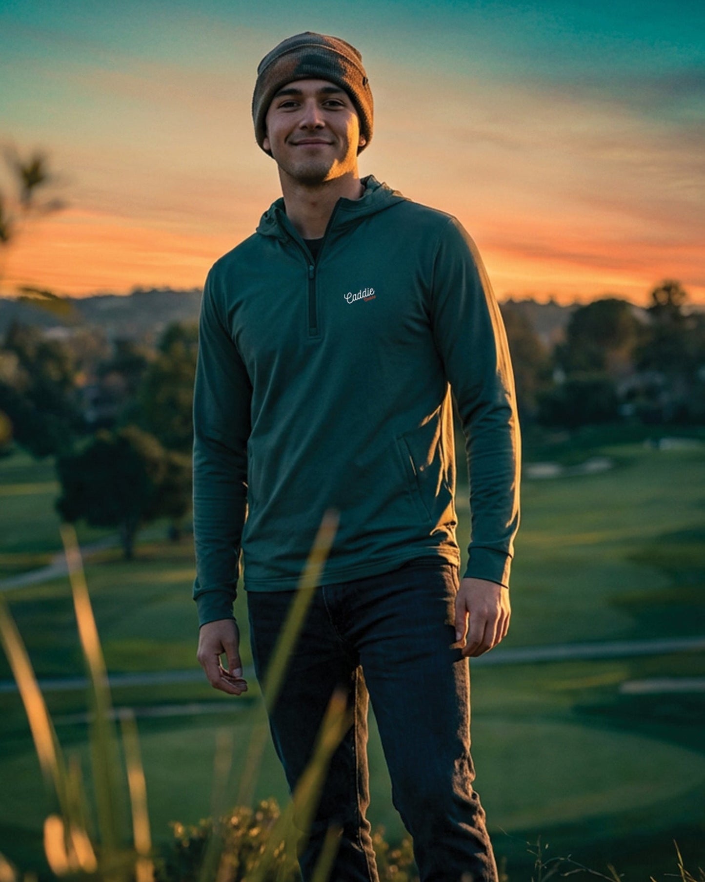 Men’s Stretch Camo Golf Hoodie – Lightweight Quarter Zip