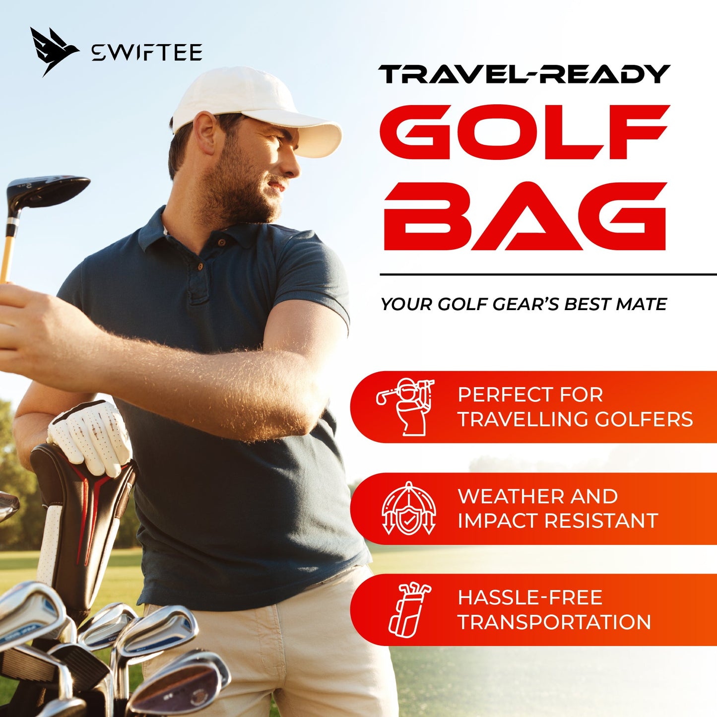 SWIFTEE Golf Club Equipment Padded Travel Flight Bag Case - 900D Heavy Duty Oxford Fabric, Waterproof and Wear-Resistant - Extra Large Pockets for Golf Accessories and Golf Shoes