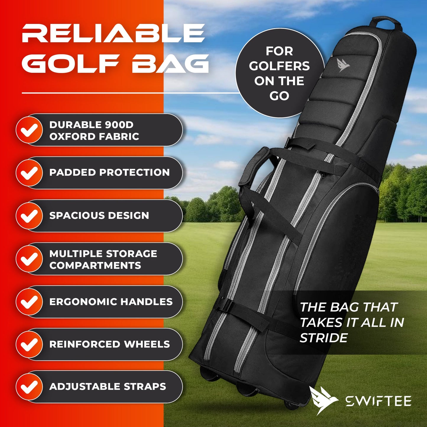 SWIFTEE Golf Club Equipment Padded Travel Flight Bag Case - 900D Heavy Duty Oxford Fabric, Waterproof and Wear-Resistant - Extra Large Pockets for Golf Accessories and Golf Shoes