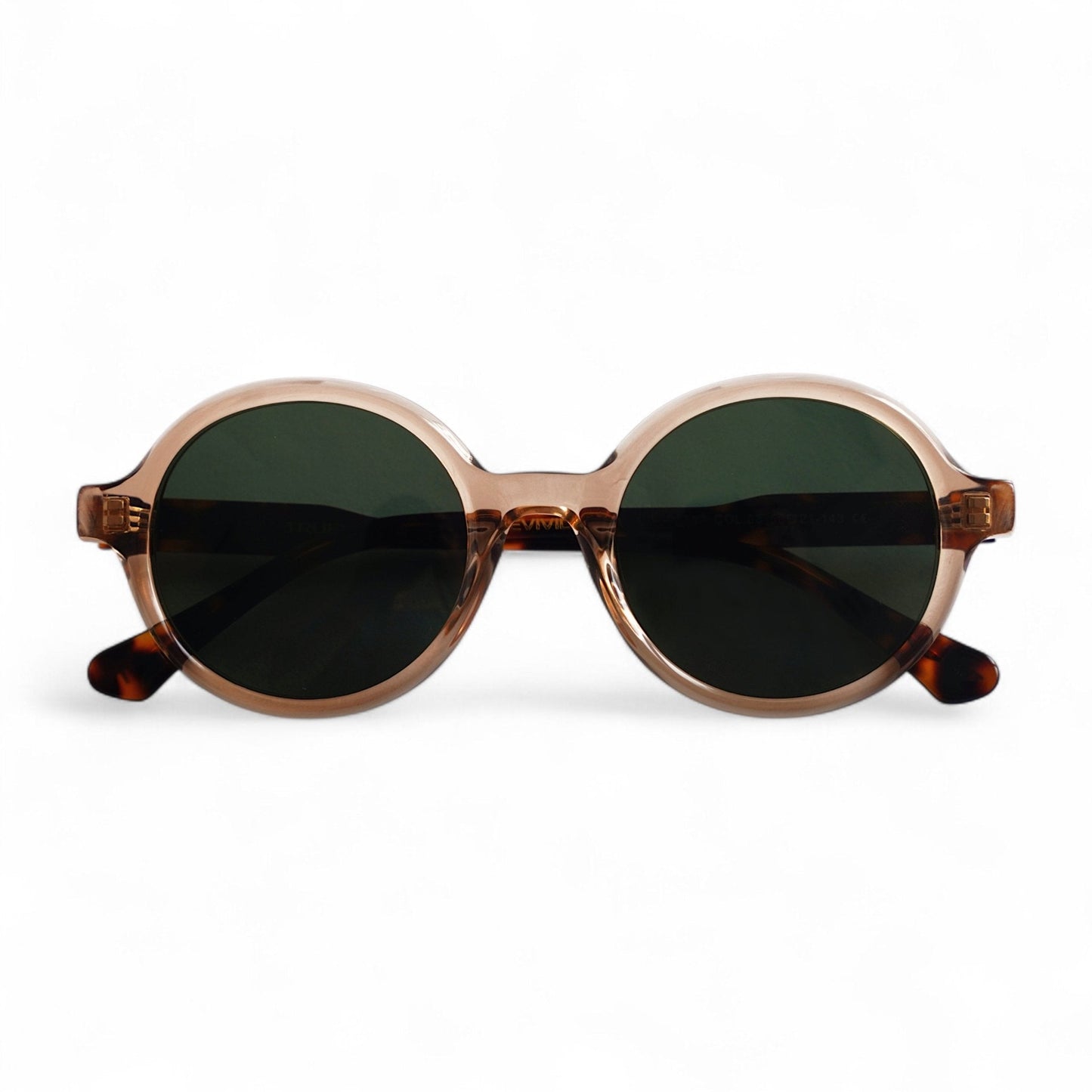 KIVA Fully Rounded Champagne Sunglasses, Tortoise Arms, Green Lens by TrueVivid