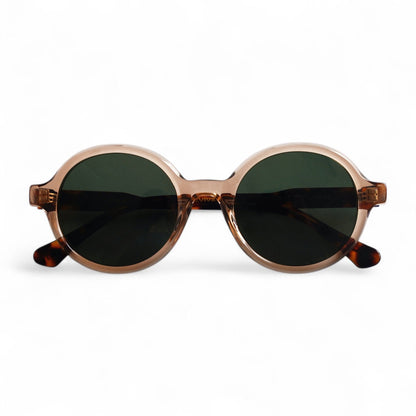 KIVA Fully Rounded Champagne Sunglasses, Tortoise Arms, Green Lens by TrueVivid