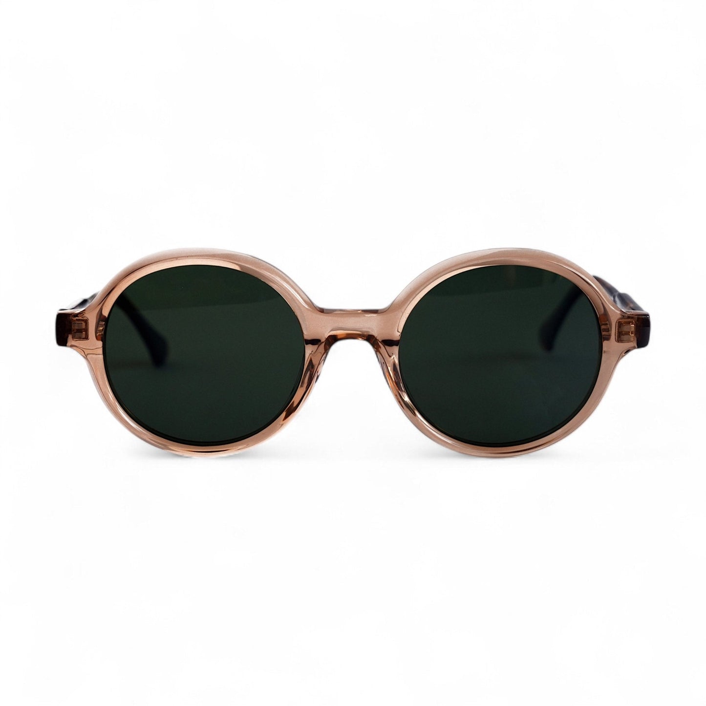 KIVA Fully Rounded Champagne Sunglasses, Tortoise Arms, Green Lens by TrueVivid