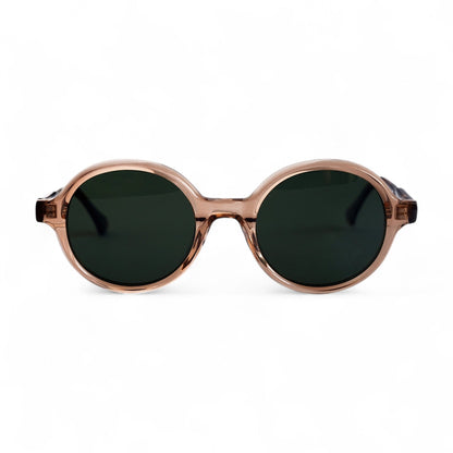 KIVA Fully Rounded Champagne Sunglasses, Tortoise Arms, Green Lens by TrueVivid