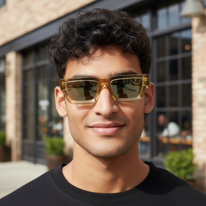 KLINT Bold Geometric Sunglasses, Champagne Light Green Lens by TrueVivid Eyewear