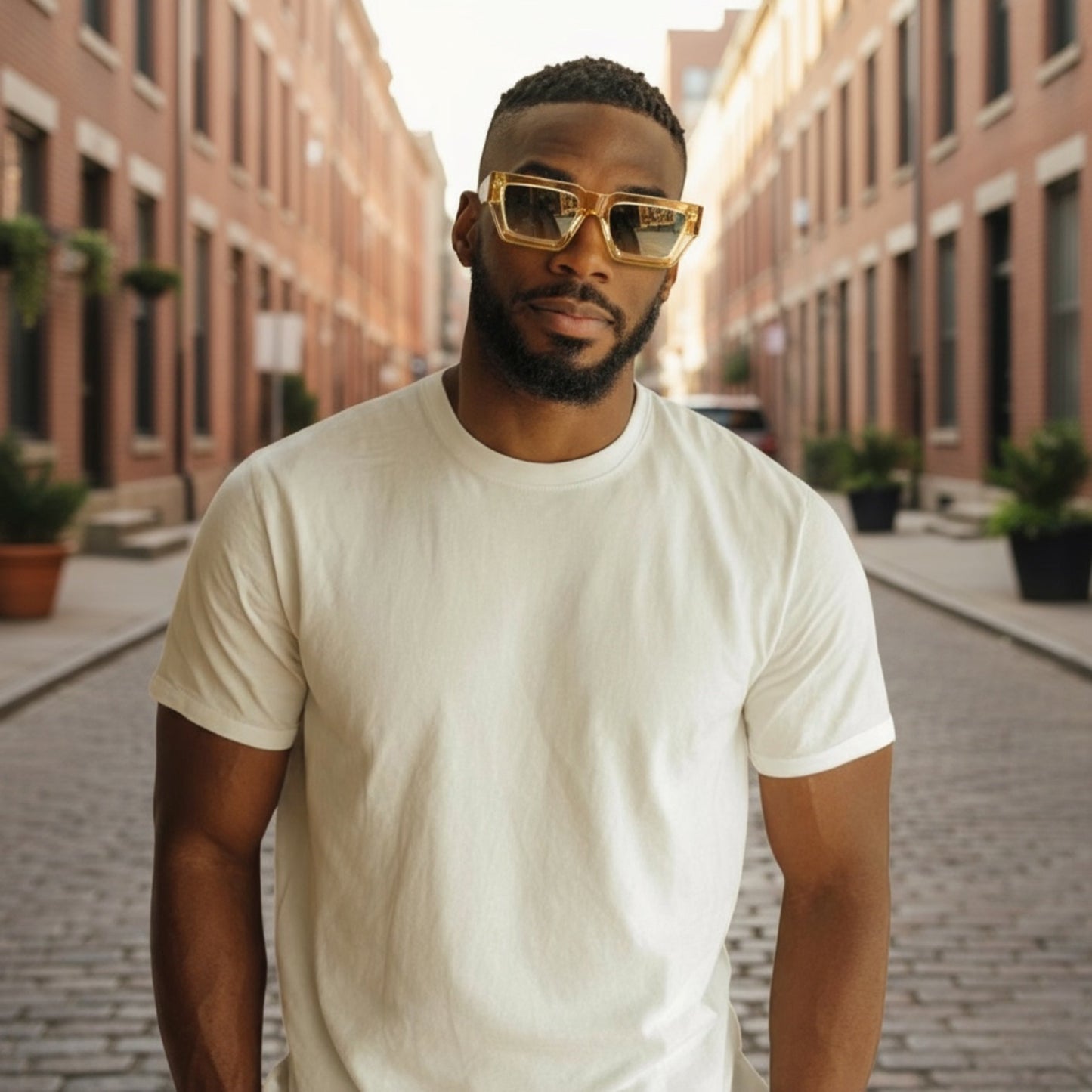 KLINT Bold Geometric Sunglasses, Champagne Light Green Lens by TrueVivid Eyewear