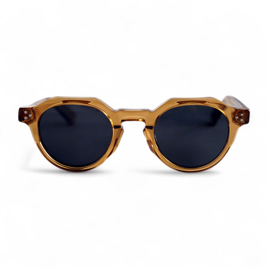 LOEN Thick Hexagonal Polarised Sunglasses, Honey, Grey Lens by TrueVivid