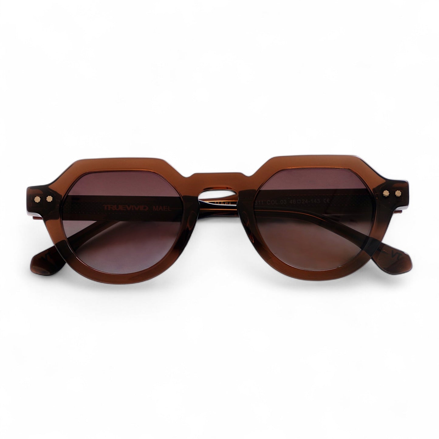 MAEL Hexagonal Brown Polarised Sunglasses, Brown Gradient Lens by TrueVivid