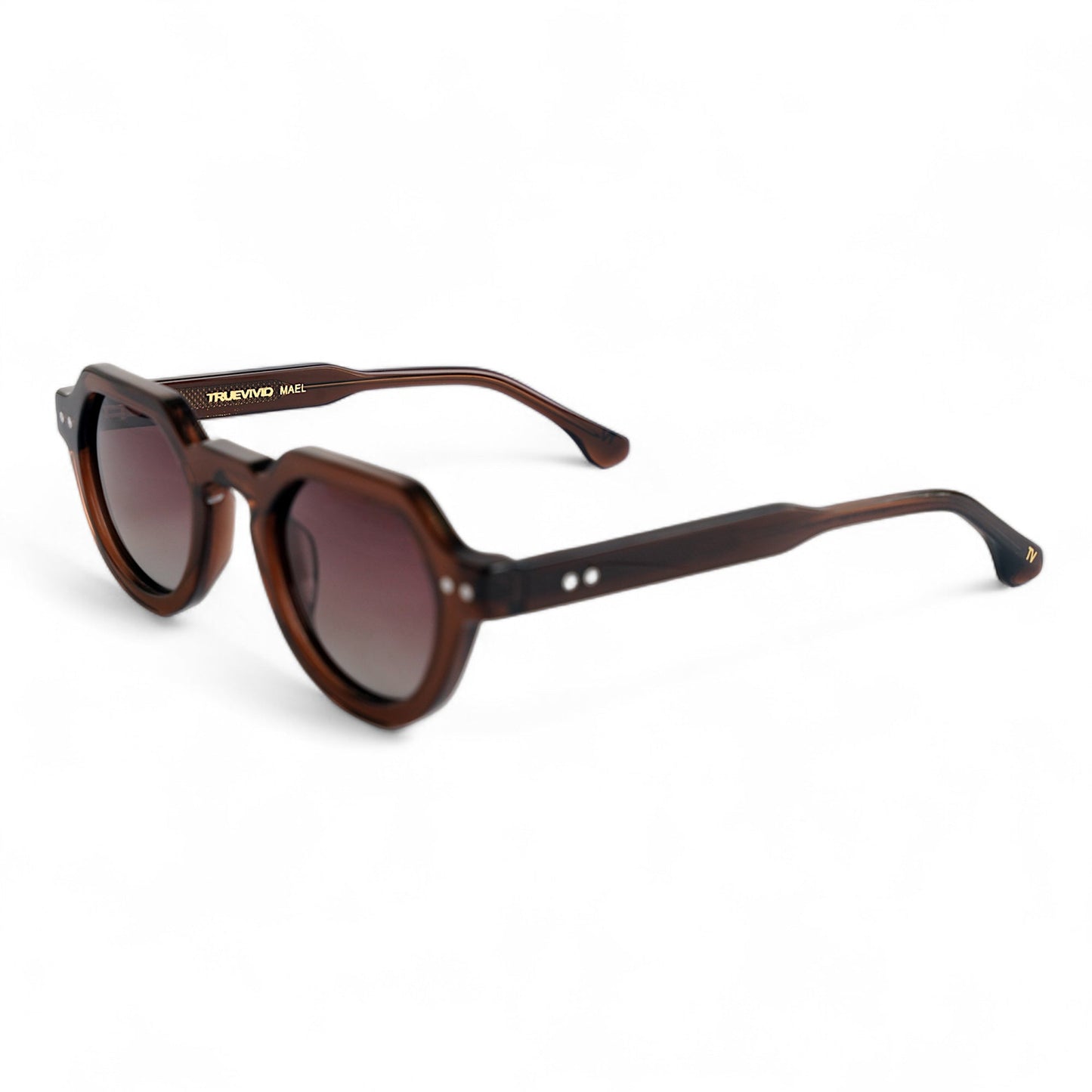 MAEL Hexagonal Brown Polarised Sunglasses, Brown Gradient Lens by TrueVivid