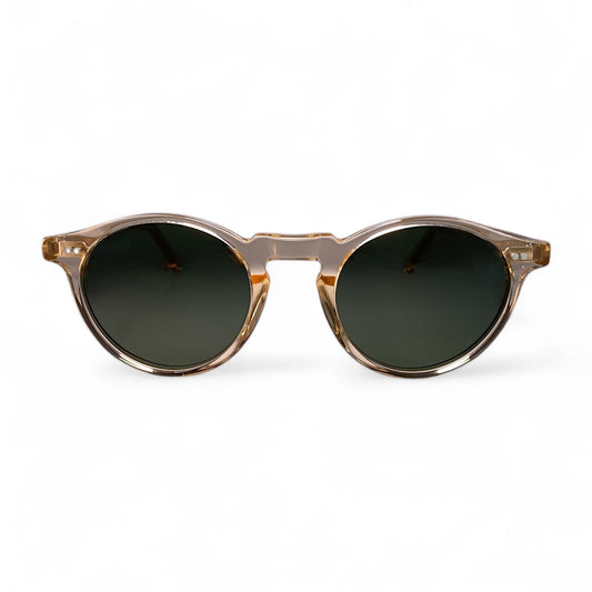 NOVA Round Retro Polarised Sunglasses in Champagne, Green Lens by TrueVivid