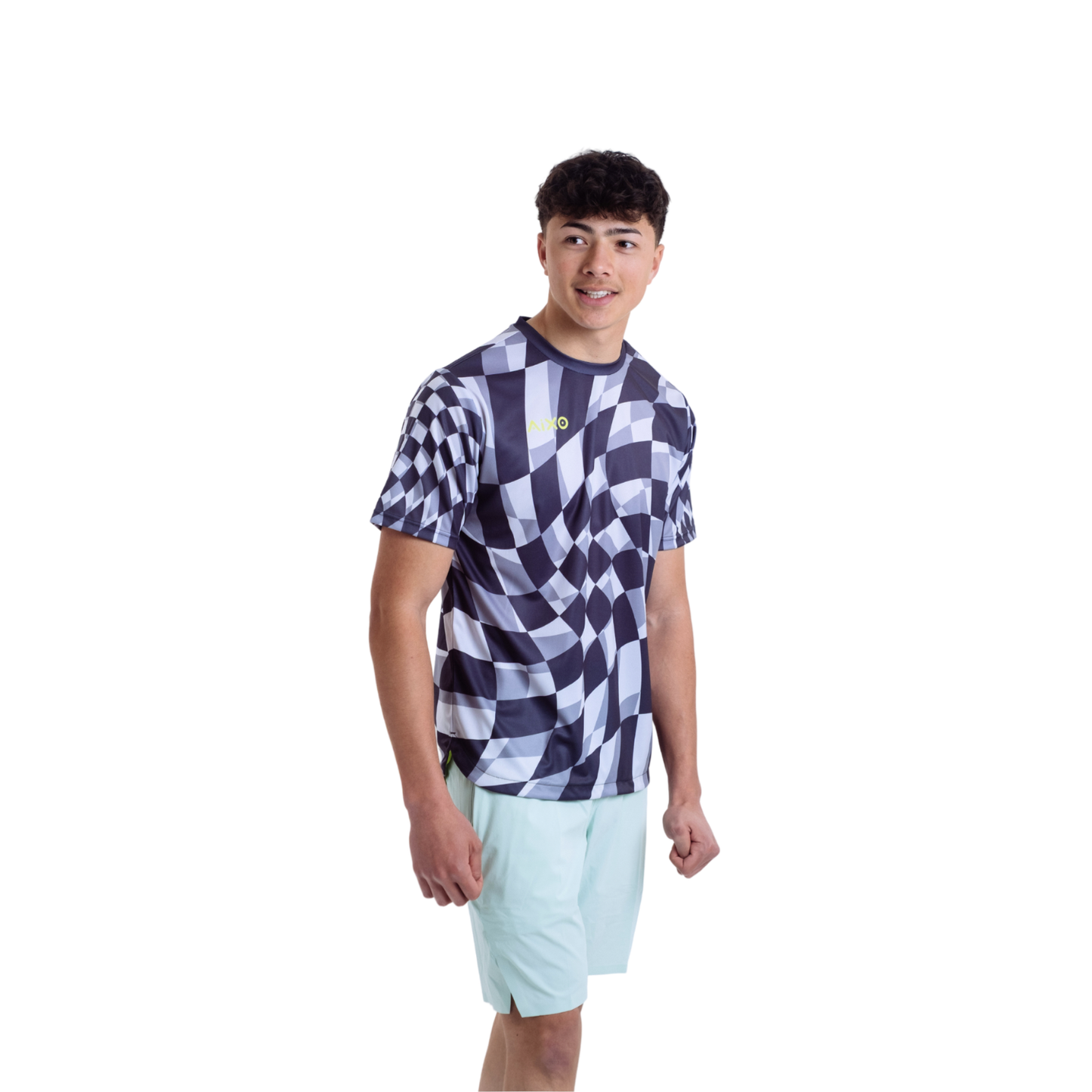 Aixo Checker Mens T Shirt Lime Check