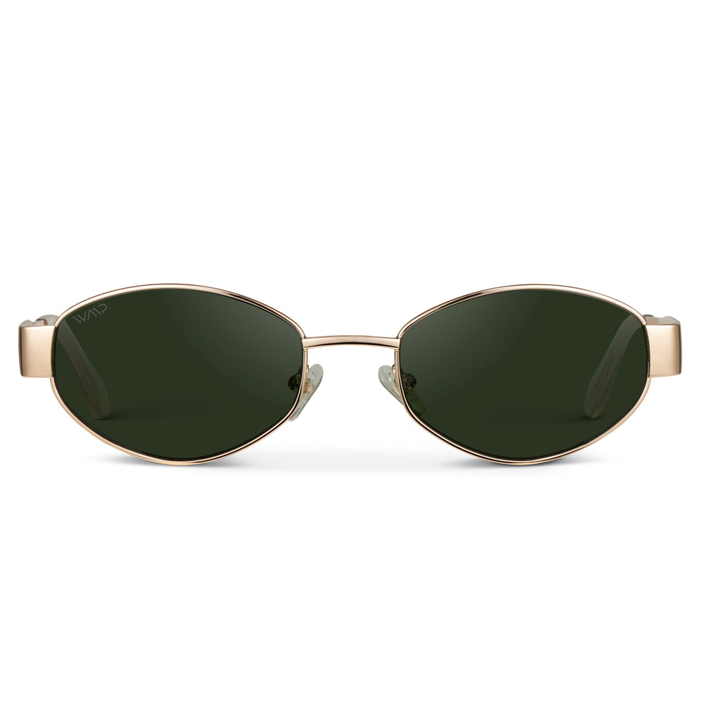 VERONA Oval Thick Framed Women's Sunglasses in Gold, Green by WMP Eyewear UK