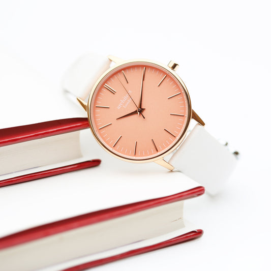 Ladies Architēct Coral - Modern Font Engraving + White Strap