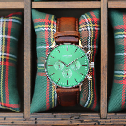 Contactless Payment Watch - Men's Envy Green Motivator + Walnut Strap + Modern Font Engraving
