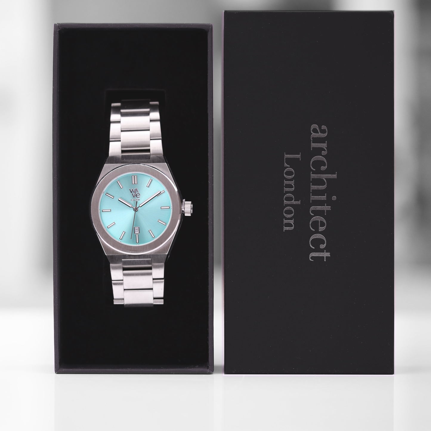 Wave by Architect Watch in Ocean Blue - Modern Font Engraving