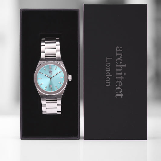 Wave by Architect in Ocean Blue - Handwriting Engraving