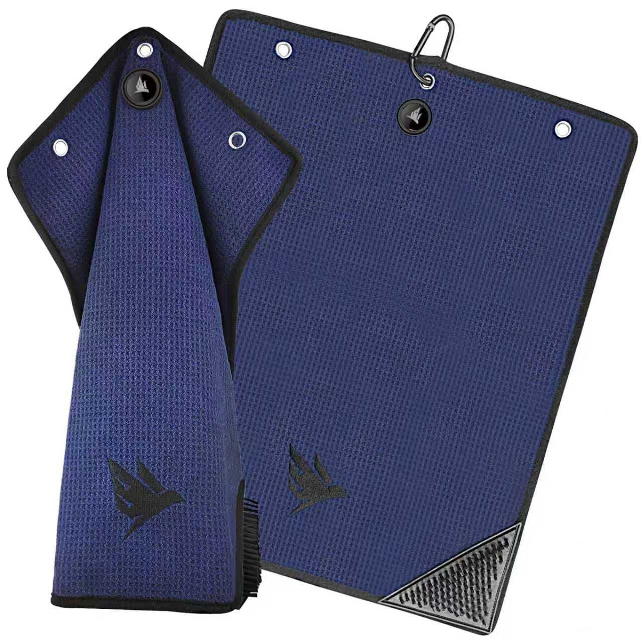 SWIFTEE Ultimate 4-in-1 Premium Golf Towel Navy - Includes Brush, Magnet, Wet/Dry Liner, Ball Marker and Caribiner Clip