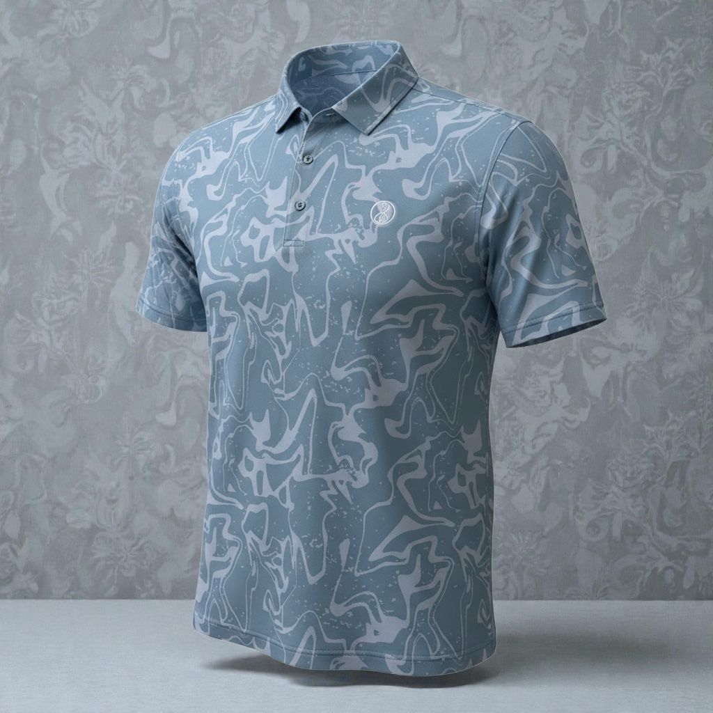 Aether Flow Light Blue Splash Mens Golf Polo Shirt