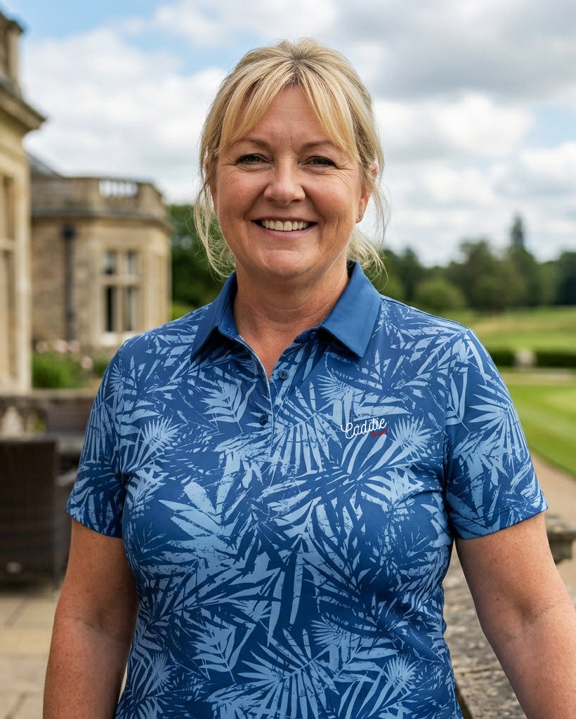 Women’s Light Blue Palm Print Performance Golf Polo