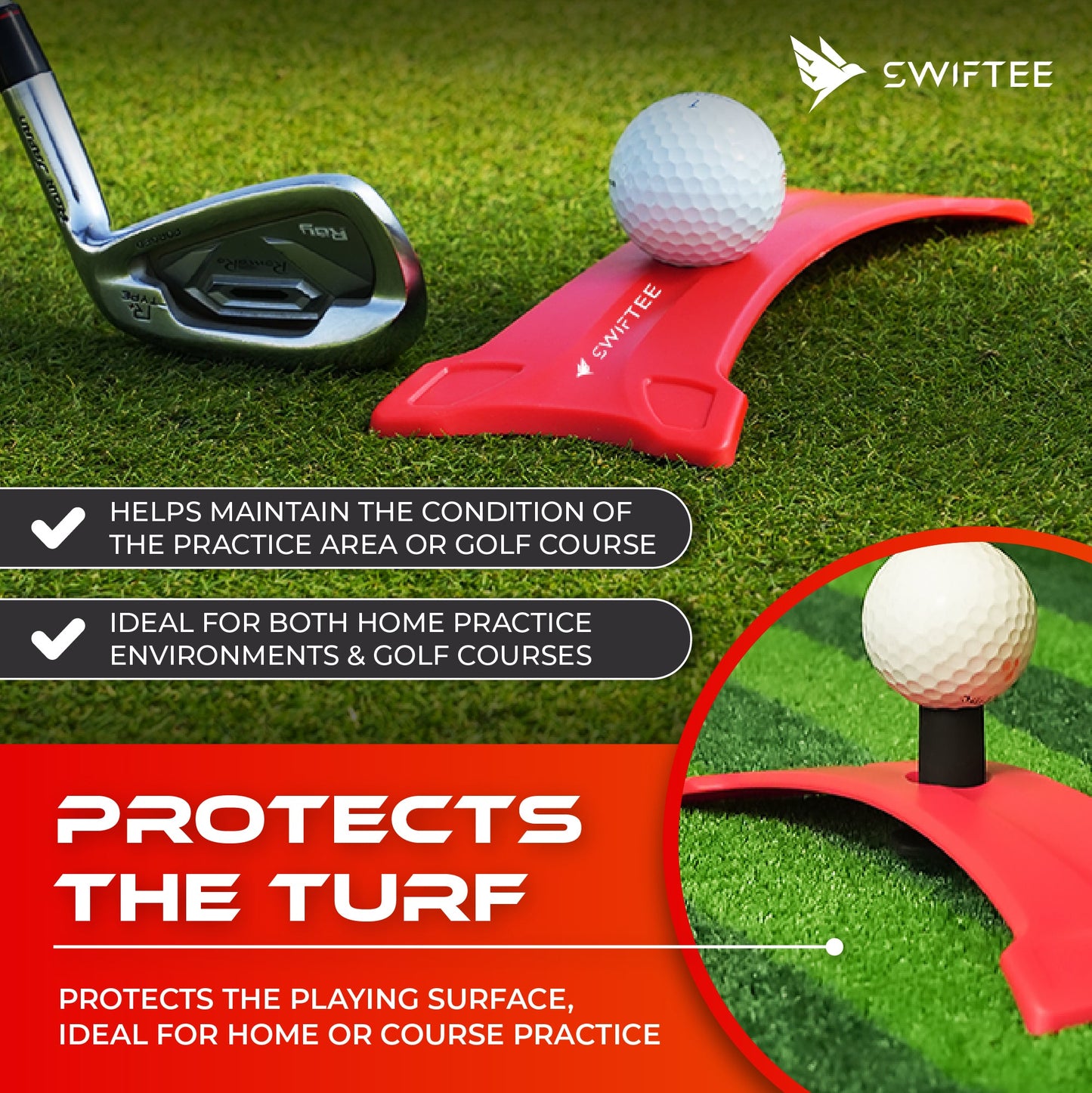 SWIFTEE X-TEE Rocket Launch Mat Pad Winter Rules Golf Plus 2 Rubber Tees