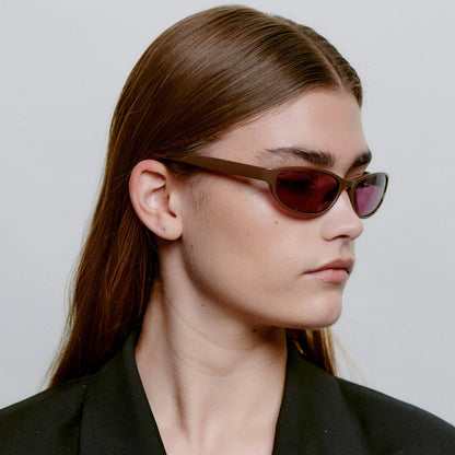 A.KJÆRBEDE ALEXA Narrow Cat Eye Sunglasses - Chocolate Brown / Purple Lens