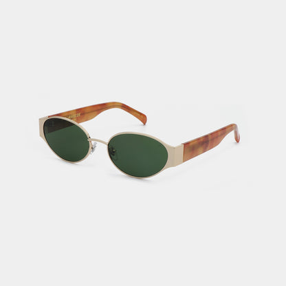 A.KJÆRBEDE BELLA Oval Sunglasses -  Gold Metal Frame / Burn Amber Temples