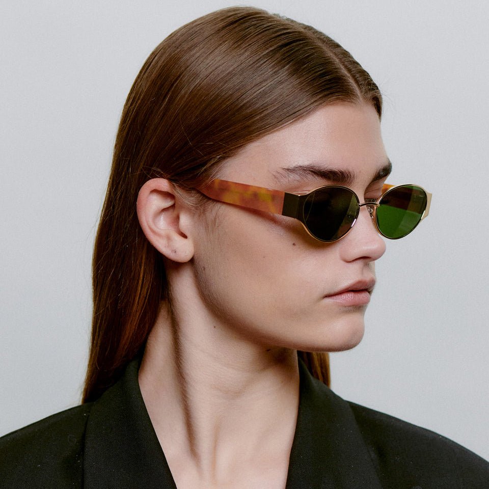 A.KJÆRBEDE BELLA Oval Sunglasses -  Gold Metal Frame / Burn Amber Temples