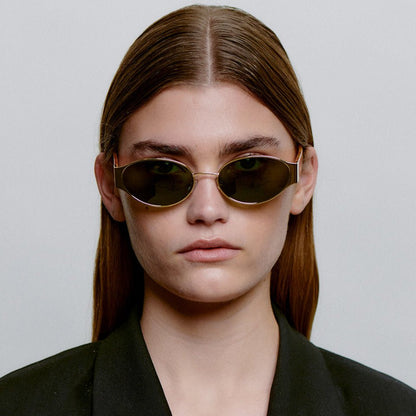 A.KJÆRBEDE BELLA Oval Sunglasses -  Gold Metal Frame / Burn Amber Temples