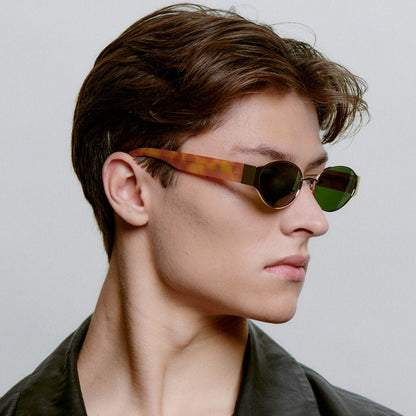 A.KJÆRBEDE BELLA Oval Sunglasses -  Gold Metal Frame / Burn Amber Temples