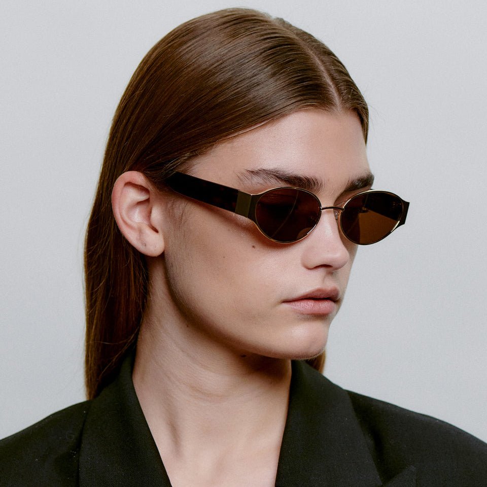 A.KJÆRBEDE BELLA Oval Sunglasses - Gold Metal Frame / Demi Tortoise