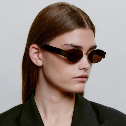 A.KJÆRBEDE BELLA Oval Sunglasses - Gold Metal Frame / Demi Tortoise