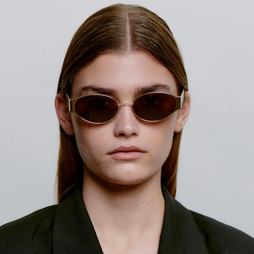 A.KJÆRBEDE BELLA Oval Sunglasses - Gold Metal Frame / Demi Tortoise