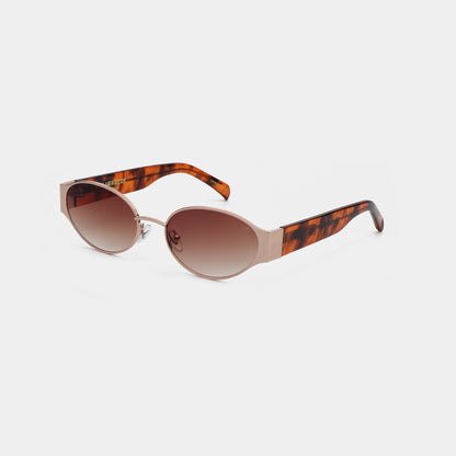 A.KJÆRBEDE BELLA Oval Sunglasses - Rose Gold Metal Frame / Havana Tortoise