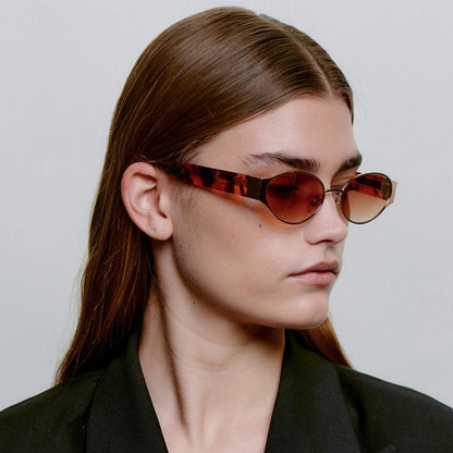 A.KJÆRBEDE BELLA Oval Sunglasses - Rose Gold Metal Frame / Havana Tortoise