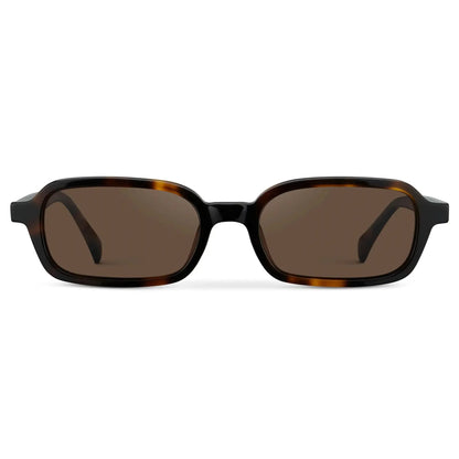 AYLA Slim Rectangular Sunglasses in Brown Tortoise by WMP Eyewear