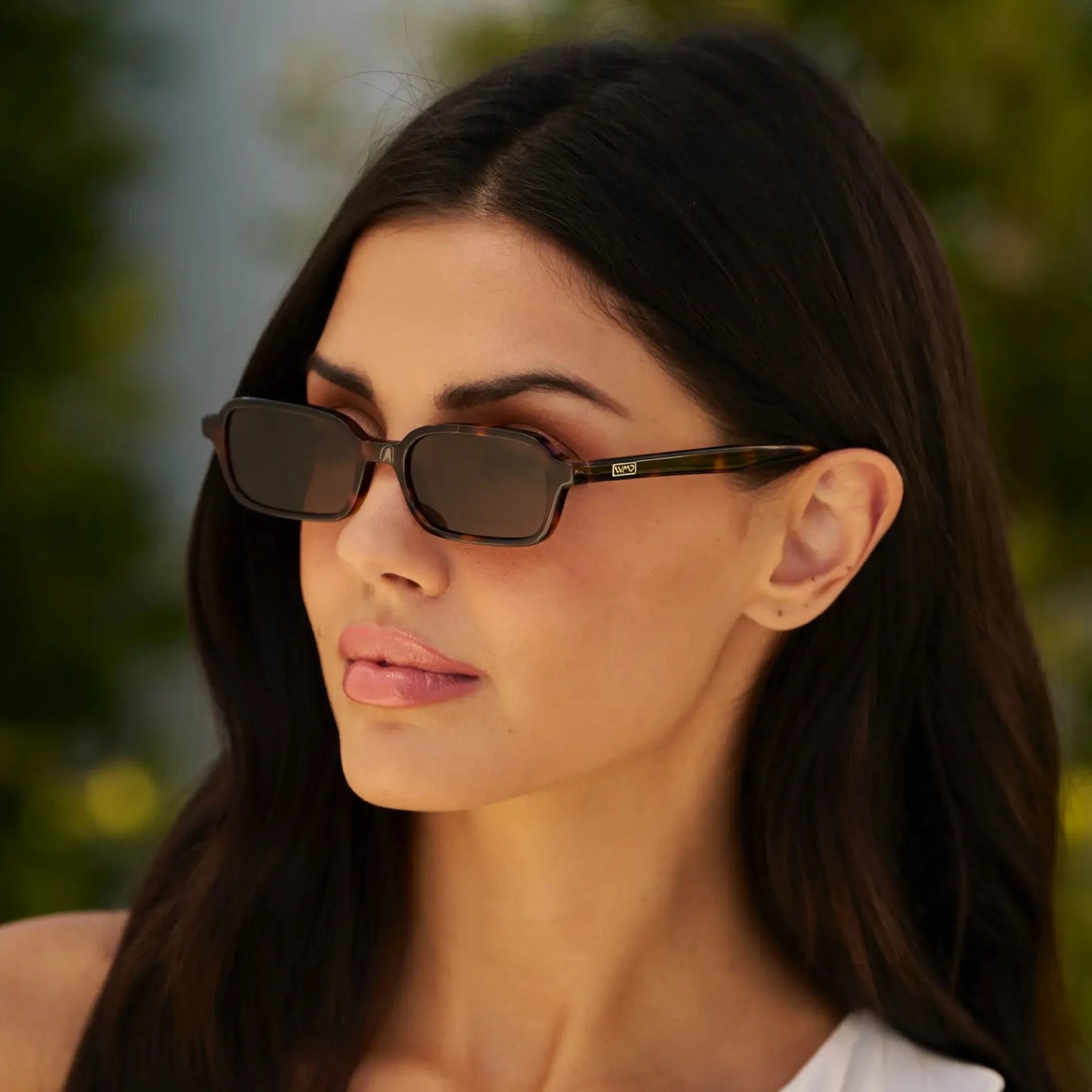 AYLA Slim Rectangular Sunglasses in Brown Tortoise by WMP Eyewear