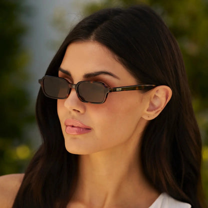 AYLA Slim Rectangular Sunglasses in Brown Tortoise by WMP Eyewear