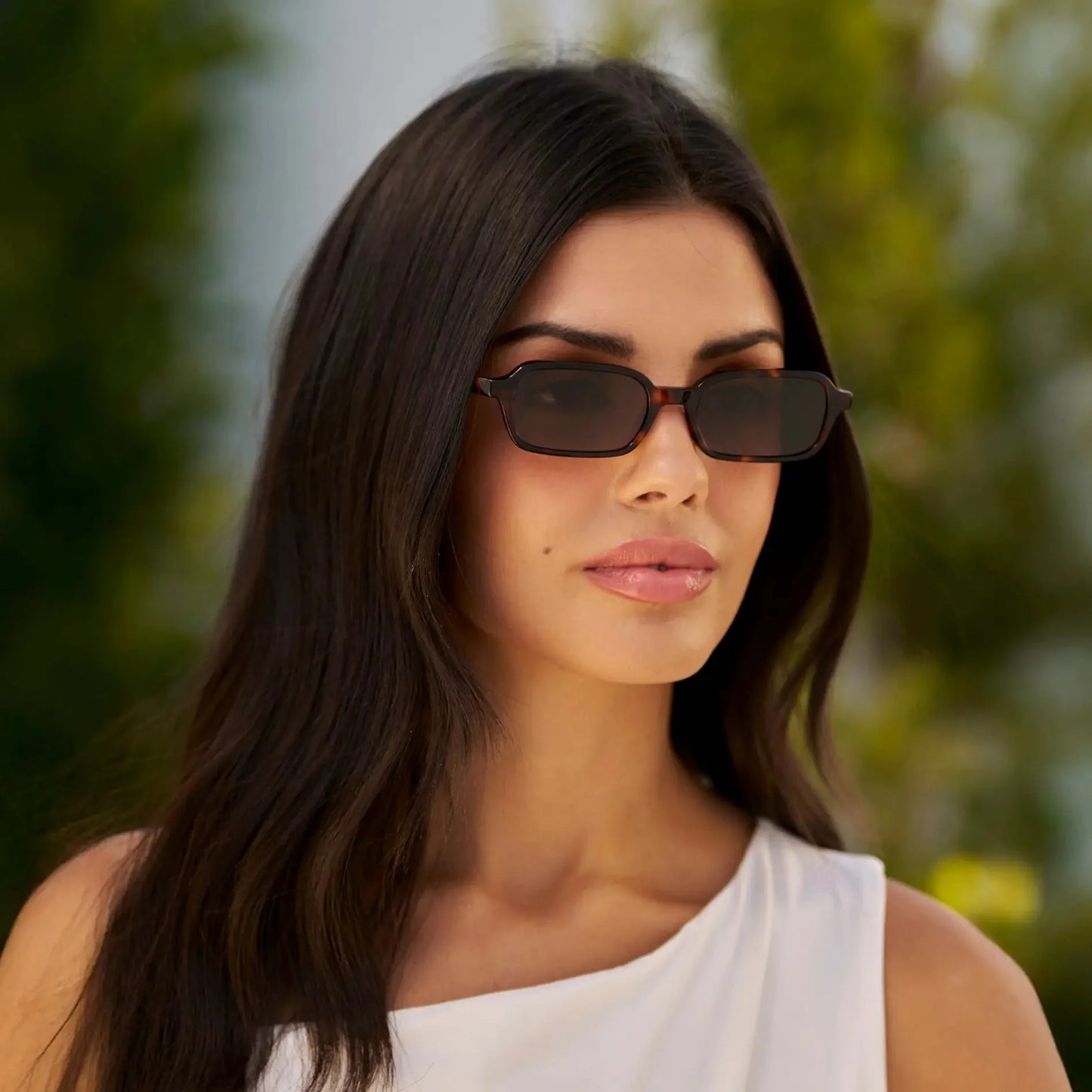 AYLA Slim Rectangular Sunglasses in Brown Tortoise by WMP Eyewear