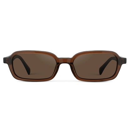 AYLA Slim Rectangular Sunglasses in Cocoa Brown by WMP Eyewear