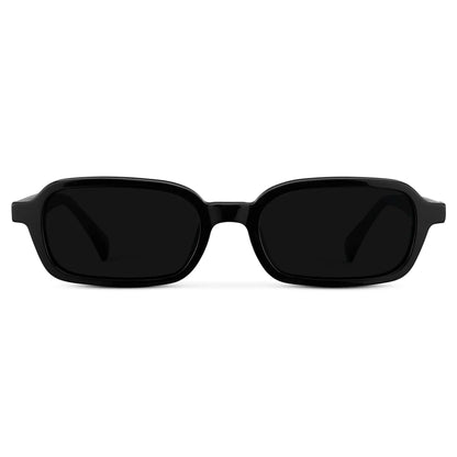 AYLA Slim Rectangular Sunglasses in Triple Black by WMP Eyewear