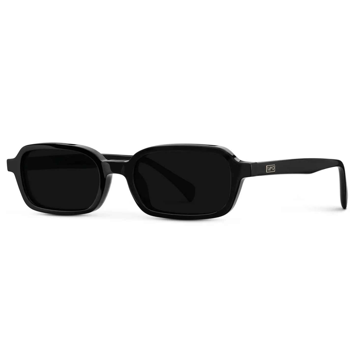 AYLA Slim Rectangular Sunglasses in Triple Black by WMP Eyewear