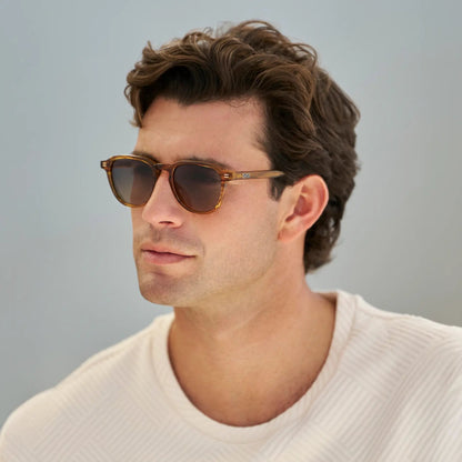 BAKER Round Polarised Men's Sunglasses l Golden Brown Grain - WMP Eyewear