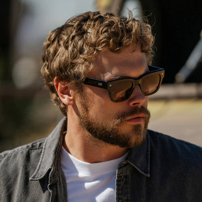 CLINT Men's Oversized Rectangular Sunglasses in Burnt Cedar Brown by WMP Eyewear